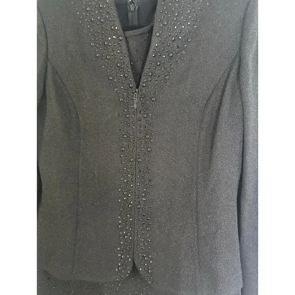St. John Dress & Jacket Set Sz 6 Black Embellished Knit Evening Outfit - Picture 2 of 16
